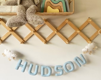 Sheep Nursery Name Sign, Personalised Felt Banner, Lamb Garland