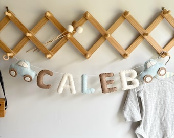 Car Nursery Decor, Personalised Name Garland