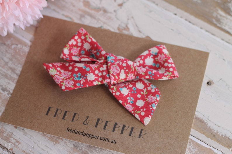 Red Floral Hair Bow Clip For Girls