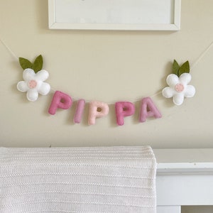 Personlised Name Banner, Flower Name Garland, Baby Girl Nursery Decor, Floral Garland