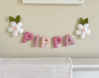 Personalized Felt Name Garland, Flower Baby Girl Nursery Decor