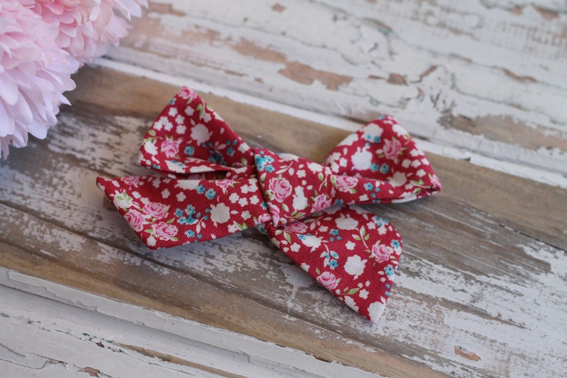 Red Floral Hair Bow Clip For Girls