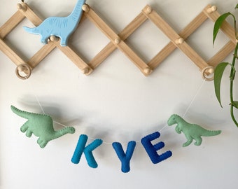 Dinosaur Name Garland, Personalized Nursery Decor, Merino Wool Felt