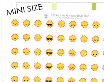 MINI Happy Sun EMOTIONS Themed Stickers for Erin Condren Life Planner ECLP Mambi Personal Plum Kikkik Midori Kawaii Cute Tiny Summer Hot