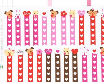 Happy Valentines vriend vlaggen checklist stickers verticale erin Condren Life planner ECLP Mambi persoonlijke kawaii leuke grappige dag hond kat konijn