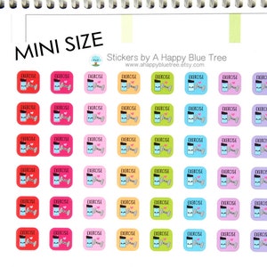 MINI Happy Exercise SQUARE Tracker Reminder Stickers Erin Condren Life Planner Mambi Plum Personal A5 B6 Kawaii Cute Funny Work Out Run Walk