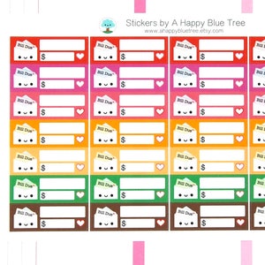 Happy or Sad Bill Due (PICNIC Kit Colors) Reminder Label Cute Kawaii Erin Condren Planner Stickers Mambi Personal Cute Budget Summer