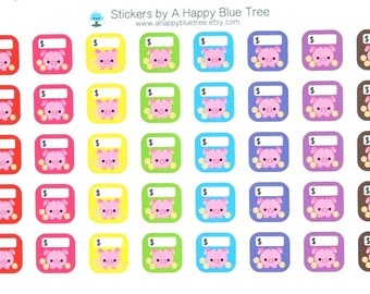 Happy Piggy Bank Write In Tracker Reminder Cute Kawaii Planner Stickers Erin Condren Kikkik Personal Mambi Funny Cute Savings Budget Money