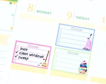 Feliz o triste casa Chores Lista de media caja pegatinas para Erin Condren vertical Life Planner Kawaii lindo divertido de hacer lista de verificación limpia de la casa