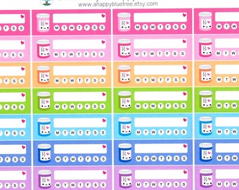 Happy Prescription Bottle Medicine Weekly Habit Reminder Tracker Stickers Erin Condren Life Planner Kawaii Personal Cute Pills Medication