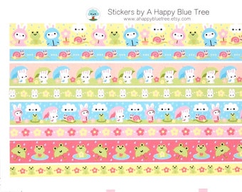 Happy Rainy Day Rabbit Washi Strip Stickers Sheet Erin Condren Life Planner ECLP Mambi Personal A5 A6 Plum Midori Kawaii Cute Snail Weather