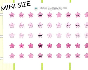 MINI Happy Cherry Blossom Emotions Themed Stickers Erin Condren Life Planner ECLP Mambi Personal A5 Plum Kikkik Kawaii Cute Sakura Flower
