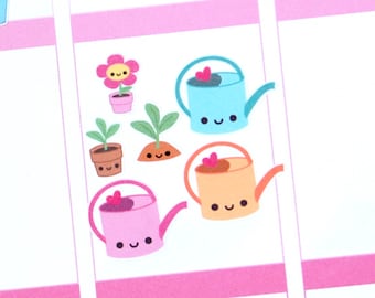 Happy Watering Can Reminder Tracker Cute Kawaii Planner Stickers Erin Condren Midori Mambi Funny Flower Plant Garden Water Grass