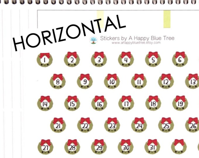 Happy Christmas Wreath Date Dots Cover Stickers HORIZONTAL Erin Condren ...