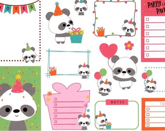 Happy Panda Party Variety Mix Cute Kawaii Planner Stickers Erin Condren Personal ECLP Mini Kit Vertical Horizontal Birthday Full Half Boxes