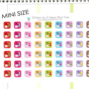 MINI Happy Game Night SQUARE Tracker Reminder Stickers Erin Condren Life Planner Mambi Personal A5 A6 Kawaii Cute Funny Cards Family Board