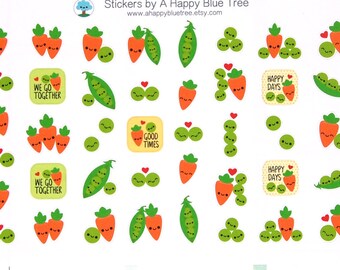 Happy Peas & Carrot Stickers Erin Condren Life Planner ECLP Mambi Personal A5 Plum Kikkik Filofax Midori Kawaii Cute Funny Vegetables Garden