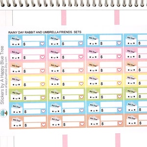 Happy Bill Due (Rainy Day Rabbit & Umbrella Color) Reminder Label Cute Kawaii Erin Condren Planner Stickers ECLP Personal Funny Budget Money