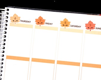 Happy Fall Leaf Date Dots Covers for Vertical or Horizontal Erin Condren Life Planner ECLP Kawaii Cute Funny Autumn Leaves Weekly Monthly