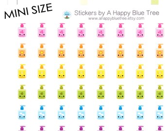 MINI Happy Hand Sanitizer Soap Tracker Reminder Stickers Erin Condren Life Planner Mambi Personal A5 A6 Kawaii Cute Funny Wash Clean Hands