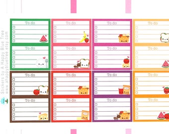 Peut inclure: Une feuille de 16 autocollants de liste de choses à faire colorés avec de jolies illustrations de nourriture. Chaque autocollant a un espace vide pour écrire et une case à cocher. Les autocollants sont parfaits pour organiser et planifier.