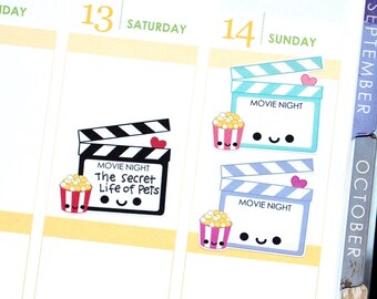 Happy Movie Popcorn Tracker Write-in Reminder Cute Kawaii Planner Stickers Erin Condren Midori Kikkik  Clapper Funny Bucket Night DVD