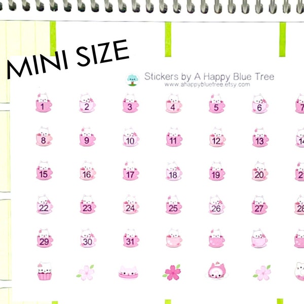 Tiny Happy Cat Cafe Monthly Date Dots Covers Erin Condren Life Planner ECLP A5 A6 Personal Kawaii Cute Kikkik Mini Pink Coffee Kitty 3/8"