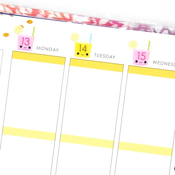 Happy Lemonade Date Covers for VERTICAL Erin Condren Life Planner ECLP Kawaii Cute Funny Personal Mambi Pop Juillet Août Septembre Été