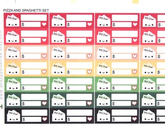 Gelukkig Bill Due (PIZZA SPAGHETTI Kit kleuren) herinnering label cute kawaii verticaal erin Condren planner stickers Mambi persoonlijke schattig budget