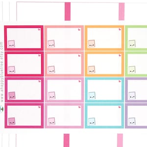 May include: A set of 12 colorful planner stickers featuring a cute cartoon box with a heart. The stickers are perfect for adding a touch of whimsy to your planner or journal.