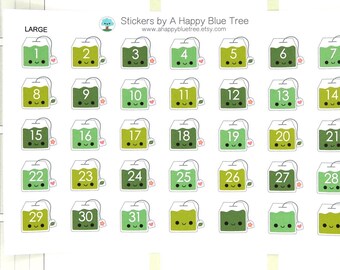 Happy Green Tea Bag Date Dots Covers LARGE Size Erin Condren Life Planner ECLP Mambi Kawaii Cute Funny Vertical Matcha Drink 5/8"