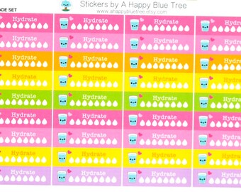 Happy Hydrate Label (LEMONADE Kit Colors) Daily Stickers Tracker Reminder Erin Condren Life Planner Mambi Create Kawaii Cute Funny Summer