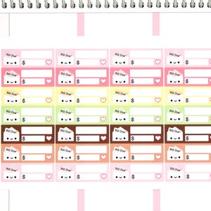 Happy Bill Due (DONUT Friends Colors) Reminder Label Cute Kawaii Vertical Erin Condren Planner Stickers Mambi Personal Cute Budget Pay