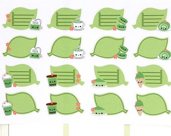 Happy Matcha Green Tea Leaf Checklist Cute Kawaii Planner Stickers Erin Condren Personal ECLP Kit Vertical Horizontal To Do List