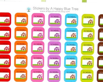 Happy In Person School Write-in SQUARE Tracker Reminder Stickers Erin Condren Life Planner Personal Kawaii Cute Blended Teacher Homework