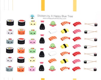 Happy Sushi Stickers Erin Condren Life Planner ECLP Mambi Personal A5 A6 Midori Filofax Plum Kikkik Kawaii Cute Funny Japanese