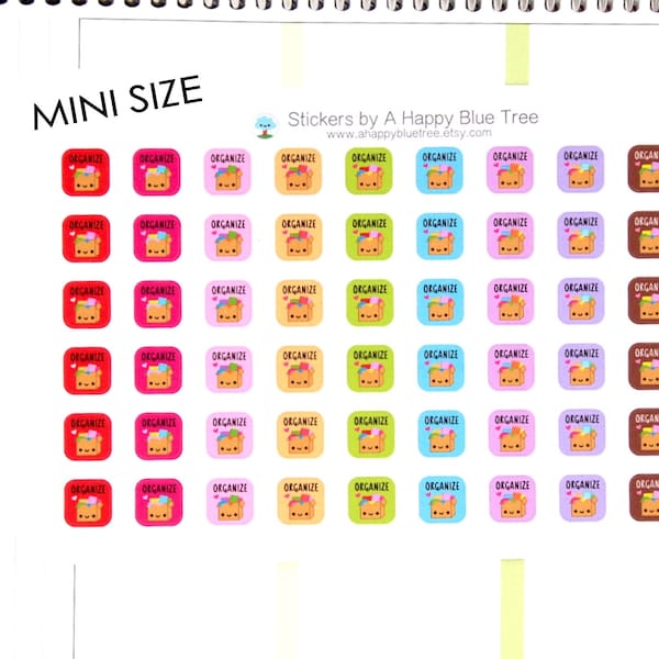 Happy MINI Organize Square Tracker Reminder Stickers Erin Condren Life Planner Mambi Kikkik Personal Kawaii Cute Funny Clean Declutter Tiny