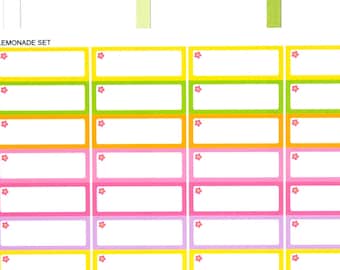Colorful Labels with a Flower (LEMONADE Kit Colors) Stickers Erin Condren Life Planner ECLP Mambi Personal Kawaii Cute Summer Beach Yellow