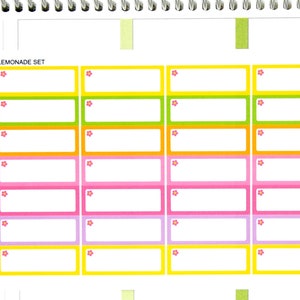 Bunte Etiketten mit einer Blume (LEMONADE Kit Farben) Aufkleber Erin Condren Life Planner ECLP Mambi persönliche Kawaii süße Sommer Strand gelb