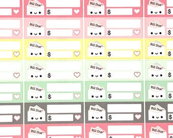 Fällige Rechnung (Farben von Pray without Ceasing) Erinnerungsetikett Niedliche Kawaii Vertikale Erin Condren Planeraufkleber Persönliches süßes Budget Geld