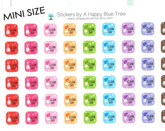 MINI Happy Clean Day Square Tracker Reminder Stickers Erin Condren Life Planner Mambi Personal A5 A6 Kawaii Cute Funny Household Chores