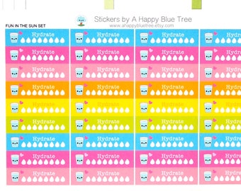 Happy Hydrate Label (Fun in the Sun Colors) Daily Stickers Tracker Reminder Erin Condren Life Planner Mambi Create Kawaii Cute Funny Summer