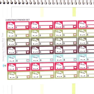 Happy Bill Due (CHRISTMAS FRIENDS Kit Colors) Reminder Label Cute Kawaii Vertical Erin Condren Planner Stickers Mambi Personal Cute Budget