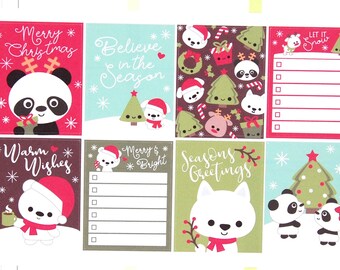 Happy Christmas Friends Full Box Themed Stickers VERTICAL HORIZONTAL Erin Condren Life Planner ECLP Mambi Personal Kawaii Cute Dog Cat Panda
