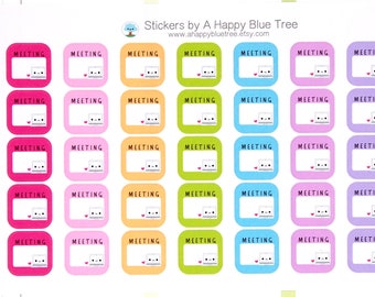 Happy Online Meeting Write-in Square Tracker Reminder Stickers Erin Condren Life Planner Mambi Personal Kawaii Cute Conference Virtual Work