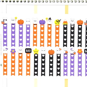 Happy Ghost and Friends Flags Checklist Stickers Vertical Erin Condren Life Planner ECLP Mambi Kawaii Cute Funny Personal Halloween Dog Cat