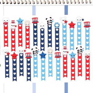 Happy July 4th Friends Flags Checklist Stickers Vertical Erin Condren Life Planner ECLP Mambi Personal Kawaii Cute July Summer Red Patriotic