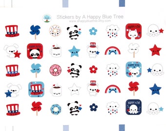 Happy July 4th Friends Character Stickers Erin Condren Life Planner ECLP Mambi Personal A5 Kikkik Kawaii Cute Patriotic Independence Day