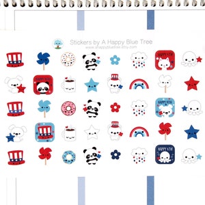 Happy July 4th Friends Character Stickers Erin Condren Life Planner ECLP Mambi Personal A5 Kikkik Kawaii Cute Patriotic Independence Day