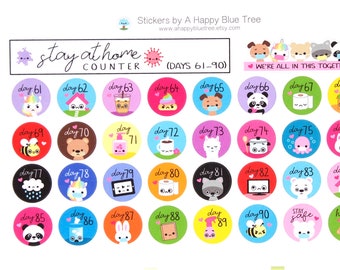 Stay at Home (Days 61-90) or (546-575) Counter Tracker Stickers Erin Condren Life Planner ECLP Mambi Kawaii Cute Personal Shelter Place